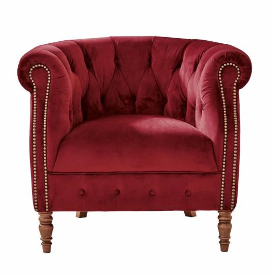 szegecses klubfotel tuzott piros barsony chesterfield karpitos fotel elegans polgari villa kastely nappali butor berendezes.jpg